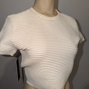 GUESS Cream Ribbed Short Sleeve Crewneck Top